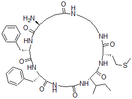 CAS#: 102334-63-4， (2S,5S,11S,14S,24S)-24-Amino-11-Butan-2-Yl-14-(2-Methylsulfanylethyl)-2,5-Bis(Phenylmethyl)-1,4,7,10,13,16,20-Heptazacyclopentacosane-3,6,9,12,15,21,25-Heptone