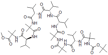 CAS#: 106777-22-4， tert-Butyloxycarbonyl-aminoisobutyryl-valyl-aminoisobutyryl-aminoisobutyryl-valyl-valyl-valyl-aminoisobutyryl-valyl-aminoisobutyryl methyl ester