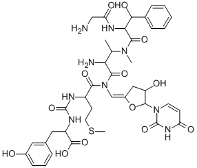 CAS#: 114797-06-7， 2-[[[(6S)-2,6-Diamino-3-[[(2S)-2-[(2-Aminoacetyl)Amino]-3-(3-Hydroxyphenyl)Propanoyl]-Methylamino]-8-Methylsulfanyl-5-Oxooctanoyl]-[(E)-[5-(2,4-Dioxopyrimidin-1-Yl)-4-Hydroxyoxolan-2-Ylidene]Methyl]Carbamoyl]Amino]-3-(3-Hydroxyphenyl)Propanoic Acid