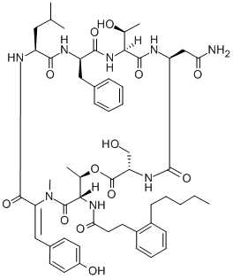 CAS#: 125787-94-2， N-(N(2)-(N-(N-(N-(2,3-Didehydro-N-methyl-N-(N-(3-(2-pentylphenyl)-propionyl)-L-threonyl)tyrosyl-L-leucyl)-D-phenylalanyl)-L-allo-threonyl)-L-asparaginyl))-L-serine-epsilon-lactone