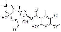 CAS#: 127486-63-9， 3-Chloro-6-hydroxy-4-methoxy-2-methyl-Benzoic acid 3-formyl-2,2a,4a,5,6,7,7a,7b-octahydro-2a,4a-dihydroxy-6,6,7b-trimethyl-1H-cyclobut(e)inden-2-yl ester