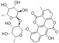 CAS#: 128229-64-1， 6-Hydroxy-1-Methyl-10-((6-Deoxy-2-O-(6-Deoxy-alpha-D-Galactopyranosyl)-beta-D-Galactopyranosyl)Oxy)-Benzo(h)(1)Benzopyrano(5,4,3-cde)(1)Benzopyran-5,12-Dione