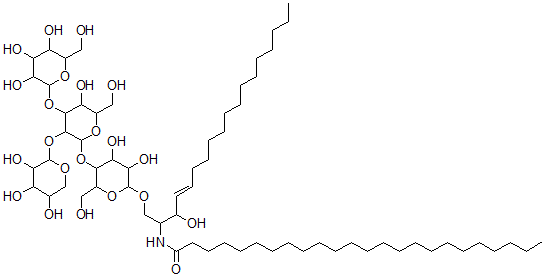 CAS 登录号：128376-90-9， N-[(E)-1-[3,4-二羟基-5-[5-羟基-6-(羟基甲基)-4-[3,4,5-三羟基-6-(羟基甲基)四氢吡喃-2-基]氧基-3-(3,4,5-三羟基四氢吡喃-2-基)氧基四氢吡喃-2-基]氧基-6-(羟基甲基)四氢吡喃-2-基]氧基-3-羟基十八碳-4-烯-2-基]二十四烷酰胺