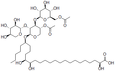 CAS 登录号：134479-76-8， (2S,16R,17S,21R)-21-[(2S,3R,4S,5R)-5-乙酰氧基-4-[(2S,3R,4S,5S,6R)-6-(乙酰氧基甲基)-3,4,5-三羟基四氢吡喃-2-基]氧基-3-[(2S,3R,4S,5R)-3,4,5-三羟基四氢吡喃-2-基]氧基四氢吡喃-2-基]氧基-2,16,17-三羟基二十六烷酸