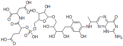 CAS 登录号：135745-46-9， 2-[[2-[[5-[5-[4-[1-(2-氨基-4-氧代-1H-蝶啶-7-基)乙基氨基]-2,5-二羟基苯基]-2,3,4-三羟基戊氧基]-3,4-二羟基四氢呋喃-2-基]甲氧基-羟基磷酰]氧基-5-羟基-5-氧代戊酰]氨基]丁二酸