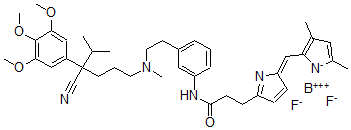 CAS 登录号:139972-87-5, 5-(3-(3-(4,4-二氟-5,7-二甲基-3,4-二氮杂-4-硼杂-引达省-3-基)丙酰胺基)苯乙基-N-甲基氨基)-2-异丙基-2-(3,4,5-三甲氧基苯基)戊腈