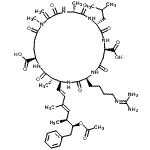 CAS 登录号：141663-36-7， (5R,8R,11R,15S,18S,19S,22R)-18-[(1E,3E,5S,6S)-6-乙酰氧基-3,5-二甲基-7-苯基-1,3-庚二烯-1-基]-15-{4-[(二氨基亚甲基)氨基]丁基}-8-异丁基-1,5,19-三甲基-2-亚甲基-3,6,9,13,16,20,25-七氧代-1,4,7,10,14,17,21-七氮杂环二十五烷-11,22-二甲酸