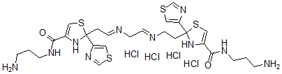 CAS#: 160732-26-3， N-(3-Aminopropyl)-2-[2-[2-[2-[4-(3-Aminopropylcarbamoyl)-2-(1,3-Thiazol-4-Yl)-3H-1,3-Thiazol-2-Yl]Ethylideneamino]Ethylideneamino]Ethyl]-2-(1,3-Thiazol-4-Yl)-3H-1,3-Thiazole-4-Carboxamide Tetrahydrochloride