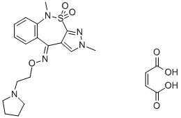 CAS#: 181145-48-2， 2,9-Dimethyl-2H-Pyrazolo(3,4-c)(2,1)Benzothiazepin-4(9H)-One O-(2-(1-Pyrrolidinyl)Ethyl)Oxime 10,10-Dioxide (Z)-2-Butenedioate (1:1)