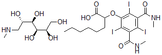 CAS#: 19080-51-4， (2R,3R,4R,5S)-6-Methylaminohexane-1,2,3,4,5-Pentol compd. with 2-[2,4,6-Triiodo-3 ,5-Bis(Methylcarbamoyl)Phenoxy]Octanoic Acid