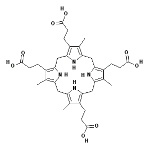 CAS 登录号:2624-63-7, 3,8,13,17-四甲基-5,10,15,20,22,24-六氢卟啉-2,7,12,18-四丙酸