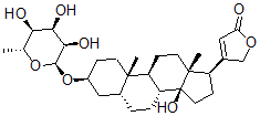 CAS 登录号：3080-19-1， 4-[(3S,5R,8R,9S,10S,13R,14S,17R)-14-羟基-10,13-二甲基-3-[(2S,3R,4R,5S,6R)-3,4,5-三羟基-6-甲基四氢吡喃-2-基]氧基-1,2,3,4,5,6,7,8,9,11,12,15,16,17-十四氢环戊烯并[a]菲-17-基]-5H-呋喃-2-酮