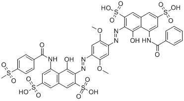 CAS#: 31675-93-1， (3E)-3-[[4-[(2E)-2-[8-(Benzoylamino)-1-Oxo-3,6-Disulfonaphthalen-2-Ylidene]Hydrazinyl]-2,5-Dimethoxyphenyl]Hydrazinylidene]-5-[(4-Methylsulfonylbenzoyl)Amino]-4-Oxonaphthalene-2,7-Disulfonic Acid