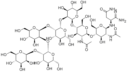CAS#: 38784-68-8， N-(O-alpha-D-mannopyranosyl-(1-3)-O-(O-alpha-D-mannopyranosyl-(1->3)-O-(alpha-D-mannopyranosyl-(1-6))-alpha-D-mannopyranosyl-(1-6))-O-beta-D-mannopyranosyl-(1->4)-O-2-(acetylamino)-2-deoxy-beta-D-glucopyranosyl-(1->4)-2-(acetylamino)-2-deoxy-beta-D-glucopyranosyl)-L-Asparagine