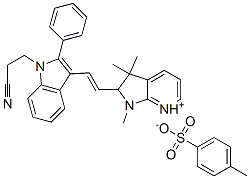 CAS 登录号：63665-91-8， 2-[2-[1-(2-氰基乙基)-2-苯基-1H-吲哚-3-基]乙烯基]-1,3,3-三甲基-3H-吡咯并[2,3-b]吡啶鎓对甲苯磺酸盐