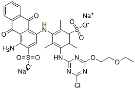 CAS#: 70210-27-4， Disodium 1-Amino-4-[[3-[[4-Chloro-6-(2-Ethoxyethoxy)-1,3,5-Triazin-2-Yl]Amino]-2,4,6-Trimethyl-5-Sulphonatophenyl]Amino]-9,10-Dihydro-9,10-Dioxoanthracene-2-Sulphonate
