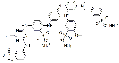 CAS#: 70851-44-4， 3-[[4-[[4-Chloro-6-[(3-Phosphonophenyl)Amino]-1,3,5-Triazin-2-Yl]Amino]-2-Sulfophenyl]Amino]-7-[Ethyl[(3-Sulfophenyl)Methyl]Amino]-5-(4-Methoxy-3-Sulfophenyl)-Phenazinium Hydroxide Inner Salt Triammonium Salt