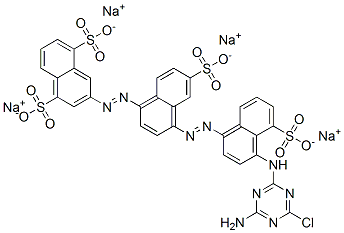 CAS 登录号：71412-36-7， 四钠3-[[4-[[4-[(4-氨基-6-氯-1,3,5-三嗪-2-基)氨基]-5-磺酸基-1-萘基]偶氮]-6-磺酸基-1-萘基]偶氮]萘-1,5-二磺酸盐
