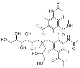 CAS 登录号:71746-20-8, N-(3-乙酰氨基-5-(甲基氨基甲酰)-2,4,6-三碘苄基)-N-(2,3-二羟基丙基)-N-甲基-,(3-乙酰氨基-5-甲基氨基甲酰-2,4,6-三碘)-D-谷氨酰铵苯甲酸酯