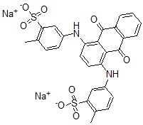 CAS 登录号：72845-45-5， 2-甲基-5-[[4-[(4-甲基-3-磺酸苯基)氨基]-9,10-二氧代蒽-1-基]氨基]苯磺酸二钠
