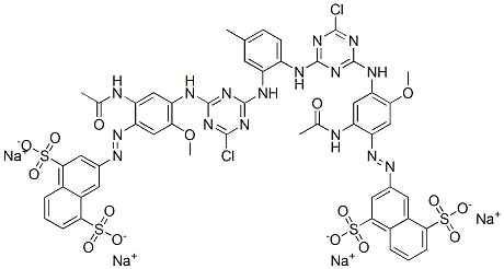 CAS#: 72906-25-3， Tetrasodium 3,3'-[(4-Methyl-1,2-Phenylene)Bis[Imino(6-Chloro-1,3,5-Triazine-4,2-Diyl)Imino[2-(Acetylamino)-5-Methoxy-4,1-Phenylene]Azo]]Bisnaphthalene-1,5-Disulphonate