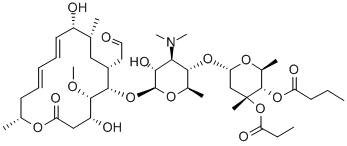 结构式 CAS# 74014-51-0, [(2S,3S,4R,6S)-6-[(2R,3S,4R,5R,6S)-6-[[(4R,5S,6S,7R,9R,10R,11E,13E,16R)-4,10-二羟基-5-甲氧基-9,16-二甲基-2-氧代-7-(2-氧代乙基)-1-氧杂环十六碳-11,13-二烯-6-基]氧基]-4-二甲基氨基-5-羟基-2-甲基四氢吡喃-3-基]氧基-2,4-二甲基-4-丙酰氧基四氢吡喃-3-基]丁酸酯