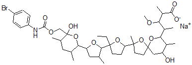 CAS#: 75761-64-7， Sodium 4-[2-[5-[5-[6-[(4-Bromophenyl)Carbamoyloxymethyl]-6-Hydroxy-3,5-Dimethyloxan-2-Yl]-3-Methyloxolan-2-Yl]-5-Ethyloxolan-2-Yl]-9-Hydroxy-2,8-Dimethyl-1,6-Dioxaspiro[4.5]Decan-7-Yl]-3-Methoxy-2-Methylpentanoate