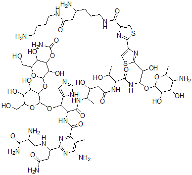 CAS#: 77368-68-4， [2-[2-[3-[[5-[[1-[[2-[4-[4-[[4-Amino-6-(4-Aminobutylamino)-6-Oxohexyl]Carbamoyl]-1,3-Thiazol-2-Yl]-1,3-Thiazol-2-Yl]-1-(5-Amino-3,4-Dihydroxy-6-Methyloxan-2-Yl)Oxy-2-Hydroxyethyl]Amino]-3-Hydroxy-1-Oxobutan-2-Yl]Amino]-3-Hydroxy-5-Oxopentan-2-Yl]Amino]-2-[[6-Amino-2-[3-Amino-1-[(2,3-Diamino-3-Oxopropyl)Amino]-3-Oxopropyl]-5-Methylpyrimidine-4-Carbonyl]Amino]-1-(3H-Imidazol-4-Yl)-3-Oxopropoxy]-4,5-Dihydroxy-6-(Hydroxymethyl)Oxan-3-Yl]Oxy-3,5-Dihydroxy-6-(Hydroxymethyl)Oxan-4-Yl] Carbamate