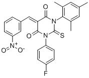 CAS#: 79838-97-4， (5E)-1-(4-Fluorophenyl)-5-[(3-Nitrophenyl)Methylidene]-2-Sulfanylidene-3-(2,4,6-Trimethylphenyl)-1,3-Diazinane-4,6-Dione