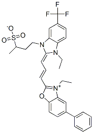 CAS 登录号：83783-57-7， 3-乙基-2-[3-[1-乙基-1,3-二氢-3-(3-磺酸基丁基)-5-(三氟甲基)-2H-苯并咪唑-2-亚基]丙-1-烯基]-5-苯基苯并恶唑鎓
