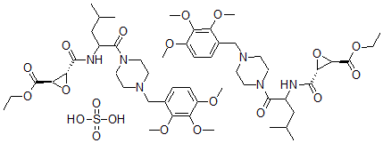 CAS 登录号：84579-82-8， (2R-(2-alpha,3-beta(S*)))-3-(((3-甲基-1-((4-((2,3,4-三甲氧基苯基)甲基)-1-哌嗪基)羰基)丁基)氨基)羰基)环氧乙烷羧酸乙酯硫酸盐 (2:1)