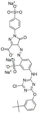 CAS 登录号：85136-27-2， 4-[[4-[[6-(3-叔-丁基苯氧基)-4-氯-1,3,5-三嗪-2-基]氨基]-2-磺酸基苯基]偶氮]-4,5-二氢-5-氧代-1-(4-磺酸基苯基)-1H-吡唑-3-羧酸三钠
