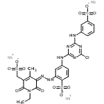CAS#: 89923-43-3， Trisodium 4-({4-chloro-6-[(3-sulfonatophenyl)amino]-1,3,5-triazin-2-yl}amino)-2-{(2Z)-2-[1-ethyl-4-methyl-2,6-dioxo-5-(sulfonatomethyl)-1,6-dihydro-3(2H)-pyridinylidene]hydrazino}benzenesulfonate