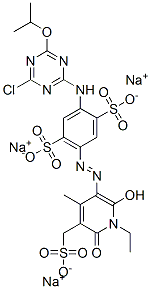 CAS 登录号：93980-99-5， 2-[[4-氯-6-(1-甲基乙氧基)-1,3,5-三嗪-2-基]氨基]-5-[[1-乙基-1,6-二氢-2-羟基-4-甲基-6-氧代-5-(磺酸基甲基)-3-吡啶基]偶氮]苯-1,4-二磺酸三钠