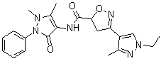 N-(2,3-Dihydro-1,5-dimethyl-3-oxo-2-phenyl-1H-pyrazol-4-yl)-3-(1-ethyl-3-methyl-1H-pyrazol-4-yl)-4,5-dihydro-5-isoxazolecarboxamide molecular structure (CAS 1006335-39-2)