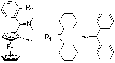 (1S)-1-(Dicyclohexylphosphino)-2-[(R)-(dimethylamino)[2-(diphenylphosphino)phenyl]methyl]ferrocene molecular structure (CAS 1016985-24-2)