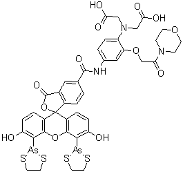 2,2'-((4-(4',5'-Bis(1,3,2-dithiarsolan-2-yl)-3',6'-dihydroxy-3-oxo-3H-spiro[isobenzofuran-1,9'-xanthen]-5-ylcarboxamido)-2-(2-morpholino-2-oxoethoxy)phenyl)azanediyl)diacetic acid molecular structure (CAS 1030832-04-2)