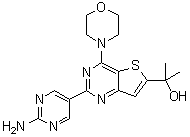 2-(2-Amino-5-pyrimidinyl)-alpha,alpha-dimethyl-4-(4-morpholinyl)thieno[3,2-d]pyrimidine-6-methanol molecular structure (CAS 1033735-94-2)