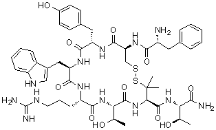 D-Phenylalanyl-L-cysteinyl-L-tyrosyl-D-tryptophyl-L-arginyl-L-threonyl-3-mercapto-L-valyl-L-threoninamide cyclic (2→7)-disulfide molecular structure (CAS 103429-32-9)