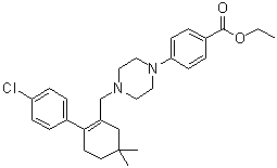 Ethyl 4-[4-[[2-(4-chlorophenyl)-5,5-dimethylcyclohex-1-enyl]methyl]piperazin-1-yl]benzoate molecular structure (CAS 1065604-70-7)