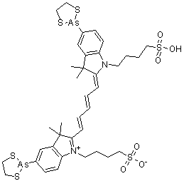 5-(1,3,2-二硫杂砷戊环-2-基)-2-[(1E,3E,5E)-5-[5-(1,3,2-二硫杂砷戊环-2-基)-1,3-二氢-3,3-二甲基-1-(4-磺基丁基)-2H-吲哚-2-亚基]-1,3-戊二烯-1-基]-3,3-二甲基-1-(4-磺基丁基)-3H-吲哚鎓内盐分子结构 (CAS 1069134-33-3)