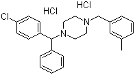 结构式 CAS# 1104-22-9, 盐酸美克洛嗪; 盐酸氯苯苄嗪; 1-((4-氯苯基)苯甲基)-4-((3-甲苯基)甲基)哌嗪二盐酸盐