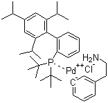 Chloro[2-(di-tert-butylphosphino)-2',4',6'-triisopropyl-1,1'-biphenyl][2-(2-aminoethyl)phenyl)]palladium(II) molecular structure (CAS 1142811-12-8)