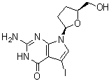 2-Amino-3,7-dihydro-5-iodo-7-[(2R,5S)-tetrahydro-5-(hydroxymethyl)-2-furanyl]-4H-pyrrolo[2,3-d]pyrimidin-4-one molecular structure (CAS 114748-67-3)