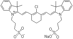 2-[2-[2-Chloro-3-[2-[1,3-dihydro-3,3-dimethyl-1-(3-sulfopropyl)-2H-indol-2-ylidene]ethylidene]-1-cyclohexen-1-yl]ethenyl]-3,3-dimethyl-1-(3-sulfopropyl)-3H-indolium inner salt sodium salt molecular structure (CAS 115970-63-3)