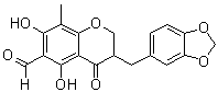 structure of CAS# 116291-82-8, 6-Formyl-isoophiopogonanone A;3-(1,3-Benzodioxol-5-ylmethyl)-3,4-dihydro-5,7-dihydroxy-8-methyl-4-oxo-2H-1-benzopyran-6-carboxaldehyde