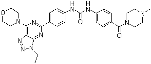 结构式 CAS# 1173204-81-3, PKI-402; 1-[4-[3-乙基-7-(吗啉-4-基)-3H-[1,2,3]三唑并[4,5-d]嘧啶-5-基]苯基]-3-[4-[(4-甲基哌嗪-1-基)羰基]苯基]脲