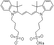 结构式 CAS# 120724-84-7, 2-[3-[3,3-二甲基-1-(4-磺酸基丁基)-1,3-二氢吲哚-2-亚基]丙烯基]-3,3-二甲基-1-(4-磺酸基丁基)-3H-吲哚鎓内盐钠盐