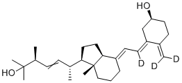 structure of CAS# 1217467-39-4, 25-Hydroxy vitamin D2 (6,19,19-d3);(1S,3E)-3-[(2E)-2-[(1R,3aS,7aR)-1-[(2R,5S)-6-hydroxy-5,6-dimethylhept-3-en-2-yl]-7a-methyl-2,3,3a,5,6,7-hexahydro-1H-inden-4-ylidene]-1-deuterioethylidene]-4-(dideuteriomethylidene)cyclohexan-1-ol