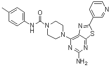 结构式 CAS# 1245319-54-3, 4-[5-氨基-2-(吡啶-3-基)噻唑并[5,4-d]嘧啶-7-基]-N-(对甲苯基)哌嗪-1-甲酰胺